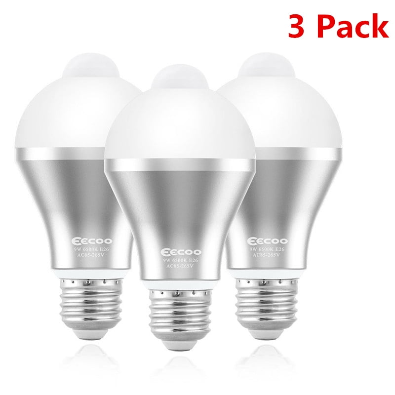 3 Pack 9W Motion Activated LED Bulb Motion Sensor Light Bulb E26/E27