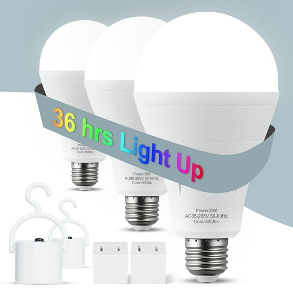 3 Pack 9W Rechargeable Emergency Light Bulbs,1200mAh Daylight White Battery Backup LED Bulb for Home Power Failure,Thunderstorm,Hurricane