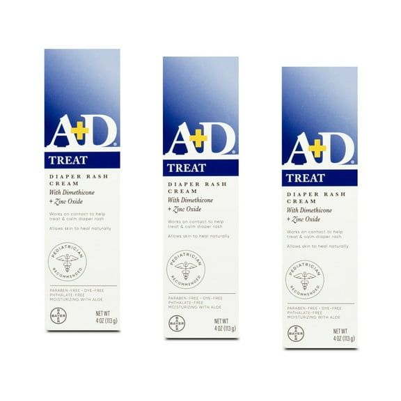 3 Pack A+D Diaper Rash Cream with Aloe Diaper Rash Cream 4 Oz Each