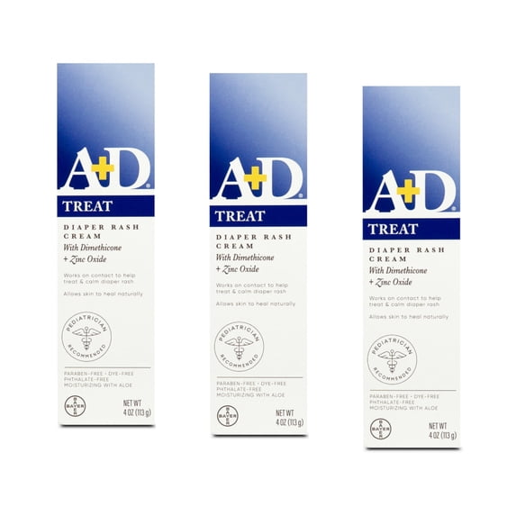 3 Pack A+D Diaper Rash Cream with Aloe Diaper Rash Cream 4 Oz Each