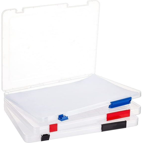 3 Pack A4 File Paper Case File Project Case Plastic Portable Project Case Scrapbook Case for Organizing and Protecting Magazines Stamps otos CDs Graics Paint Brush 12x9 inch