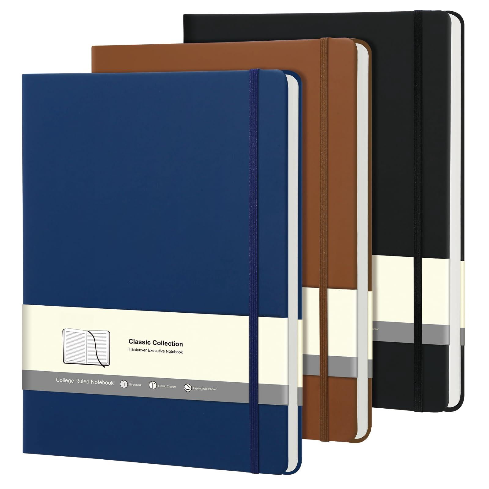 3 Pack A4 Lined Journal Notebooks  208 Pages Large Size-8.5" X 11" Black Hardcover Journaling For Men & Women- Fits Office Business School Notes Taking Writing
