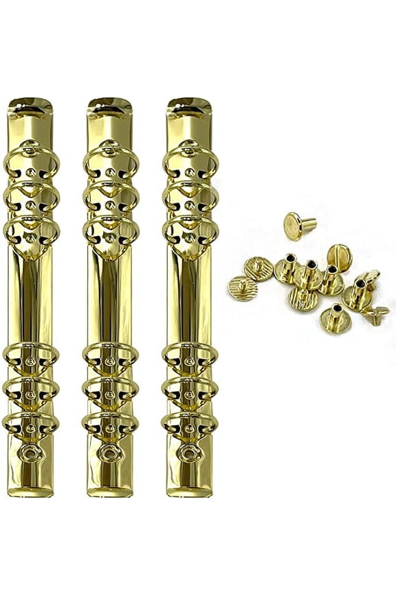 3 Pack of A5 Notebook Mechanism Replacement Kit, 20mm 6-Ring Metal Binder Mechanisms for Loose Leaf Notebook Planner Binding Accessories, Screws Included (Gold)