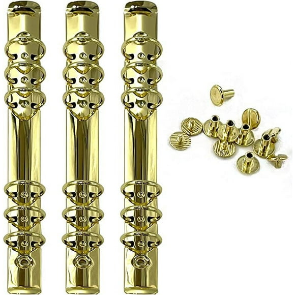 3 Pack of A5 Notebook Mechanism Replacement Kit, 20mm 6-Ring Metal Binder Mechanisms for Loose Leaf Notebook Planner Binding Accessories, Screws Included (Gold)