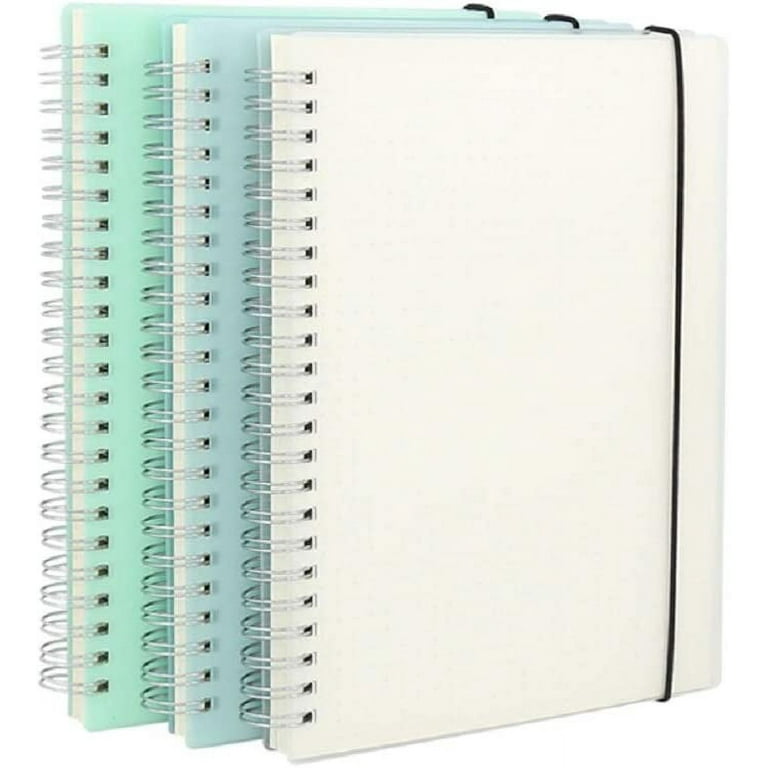 3 Pack A5 Spiral Bullet Dotted Journal with 120gsm Thick Paper, Dot Grid  Spiral Notebook with Plastic Hardcover and Elastic Band Closure, 80 Sheets