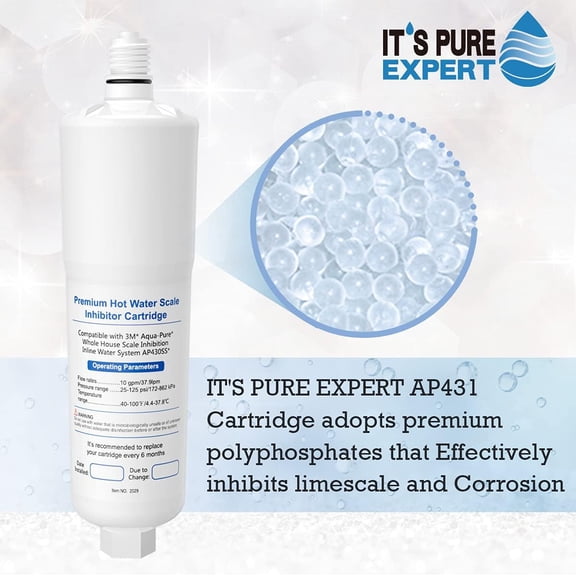 3 Pack AP431 Cartridge, Replacement for  Whole House Scale Inhibition Inline Water System Helps Prevent Scale AP430SS -