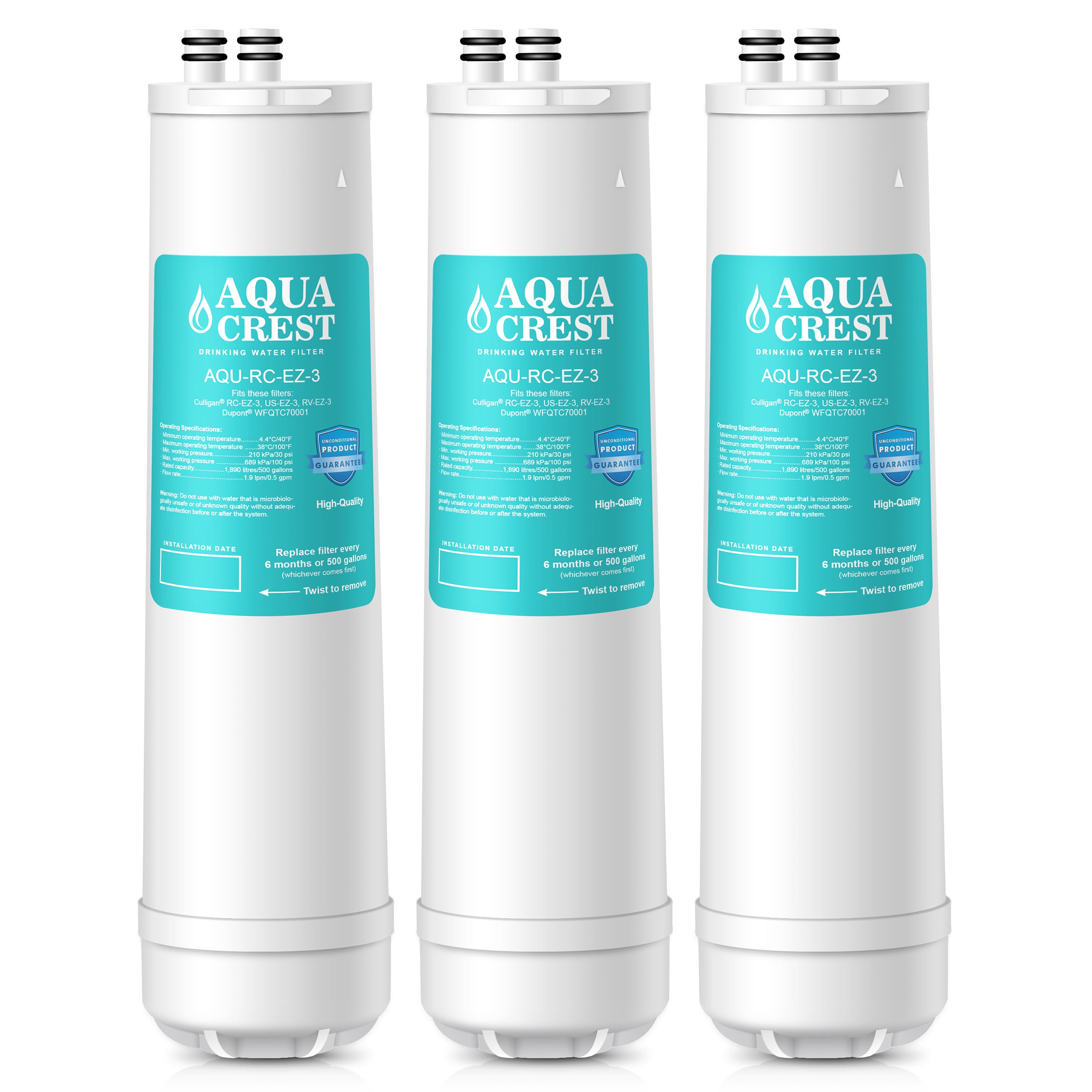 3 Pack AQUACREST RC-EZ-3 Replacement for Culligan RC-EZ-3, US-EZ-3, RV-EZ-3 Under-sink Water Filter, 500 Gallons