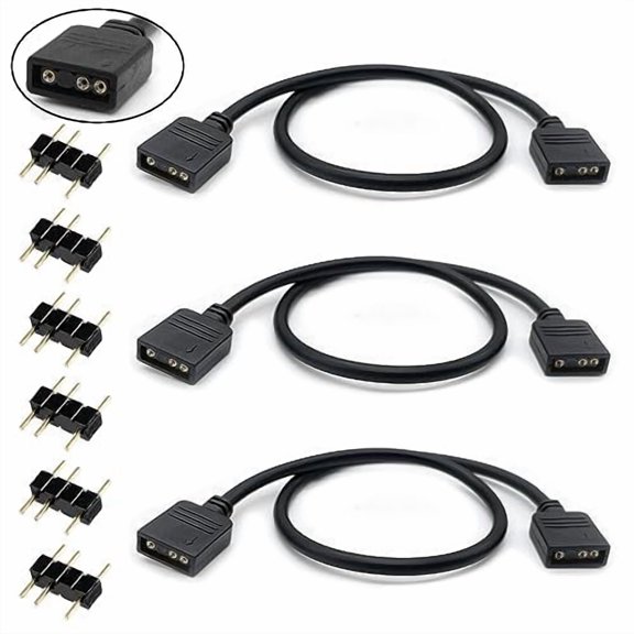 (3-Pack) ARGB Extension Cable, 5V 3-Pin Addressable RGB Cable, 1-to-1 Female to Female for Extending Computer PC Fans/LED Lights, 30cm / 11.8in