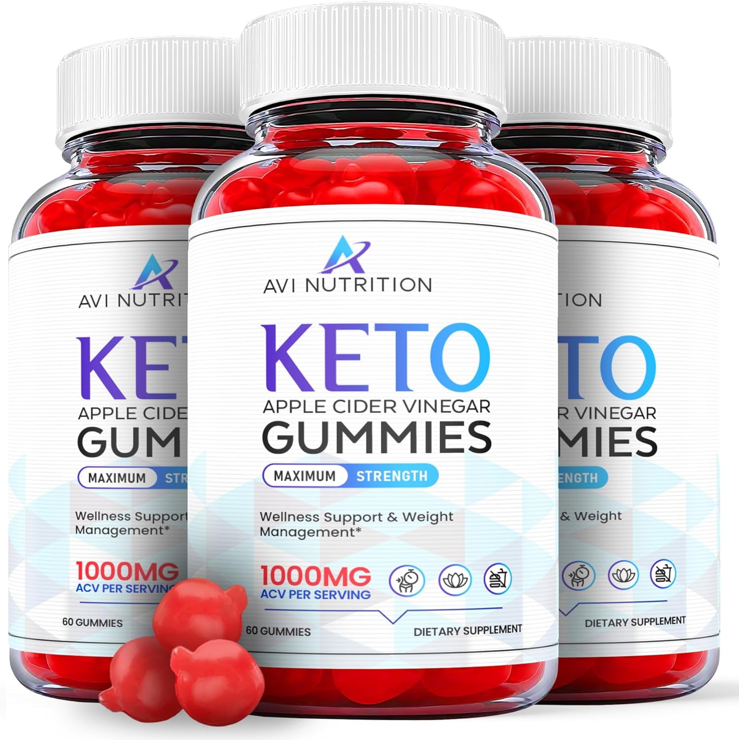 (3 Pack) AVI Nutrition Keto ACV Gummies - Apple Cider Vinegar Supplement for Weight Loss - Energy & Focus Boosting Dietary Supplements for Weight Management & Metabolism - Fat Burn - 180 Gummies