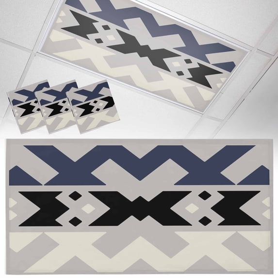 3 Pack Abstract Art Fluorescent Light Covers for Ceiling Lights Blue Black Beige Line Simple Gray Background Magnetic Ceiling Light Covers Overhead Light Filters for Office Classroom Home