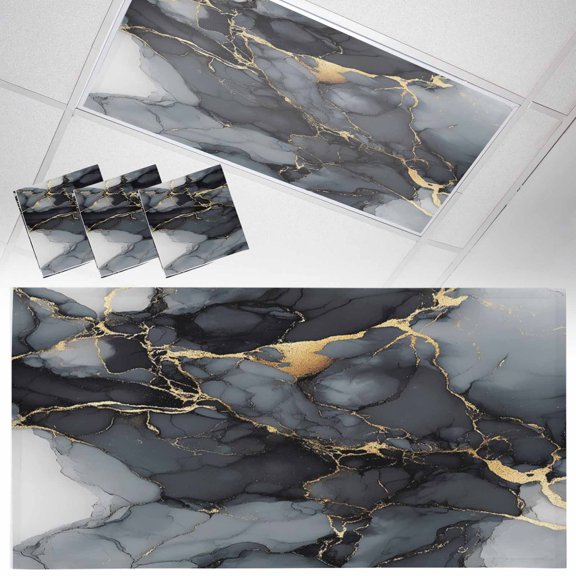 3 Pack Abstract Art Fluorescent Light Covers for Ceiling Lights Gold Grey Gradient Marble Texture Magnetic Ceiling Light Covers Overhead Light Filters for Office Classroom Home