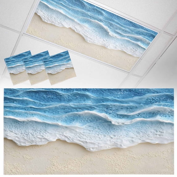 3 Pack Abstract Beach Wave Fluorescent Light Covers for Ceiling Lights Watercolor Blue Ocean Decor Magnetic Ceiling Light Covers Overhead Light Filters for Office Classroom Home