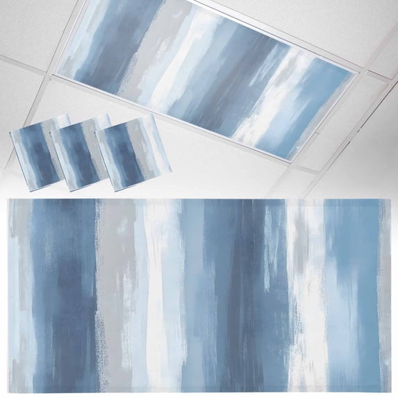 3 Pack Abstract Blue Gray Stripes Fluorescent Light Covers for Ceiling Lights Watercolors Magnetic Ceiling Light Covers Overhead Light Filters for Office Classroom Home