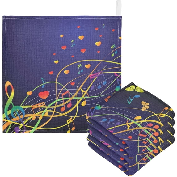 3 Pack Abstract Music Hearts Butterflies Baby Muslin Wash cloths, Rainbow Soft Absorbent Face Towels Burp Cloths Cotton Bath Wipes Infant Wash Cloth for Newborn Boys Girls