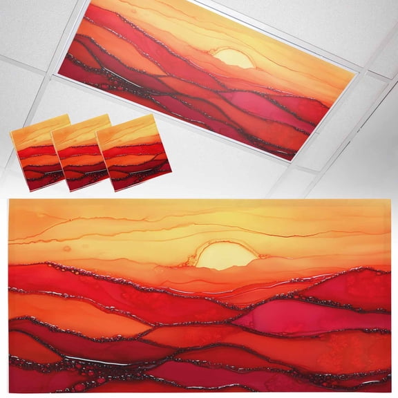 3 Pack Abstract Ombre Red Wave Ocean Fluorescent Light Covers for Ceiling Lights Sky Modern Art Magnetic Ceiling Light Covers Overhead Light Filters for Office Classroom Home