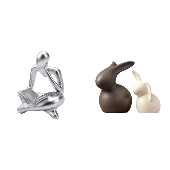 3 Pack Abstract Thinker Statue Human Figurine Ceramic Statue Unique Design for Bookshelf Cabinet Table Home Office Decor