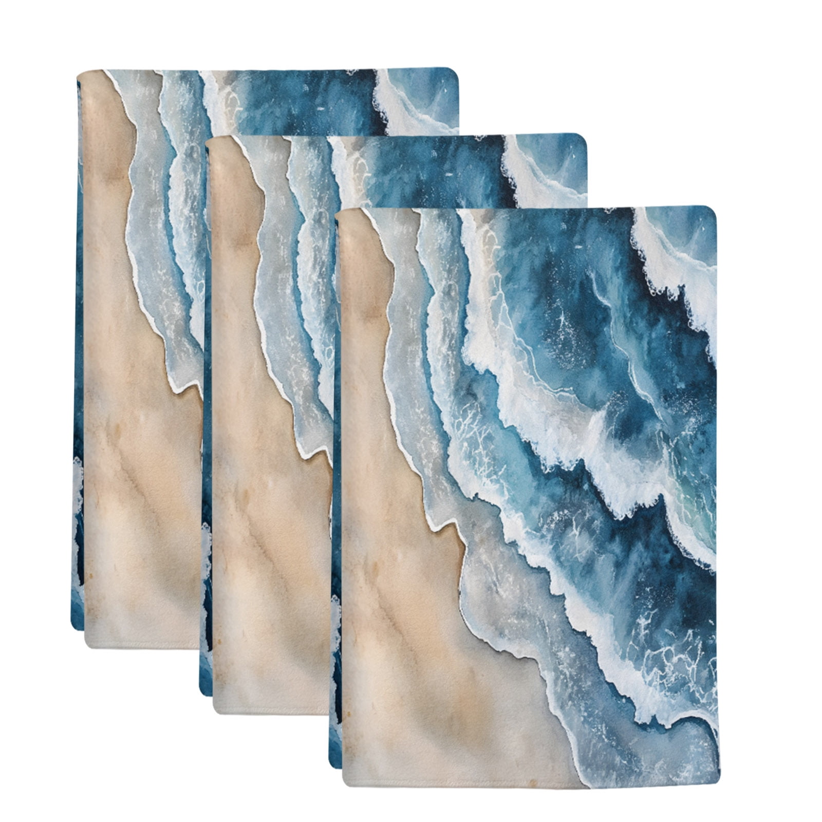 3 Pack Abstract Waves Kitchen Towels Spray Blue White Ocean Seaside ...
