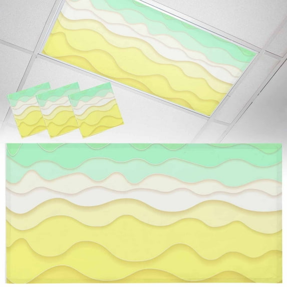 3 Pack Abstract Yellow Fluorescent Light Covers for Ceiling Lights Green and White Ombre Ocean Wave Magnetic Ceiling Light Covers Overhead Light Filters for Office Classroom Home