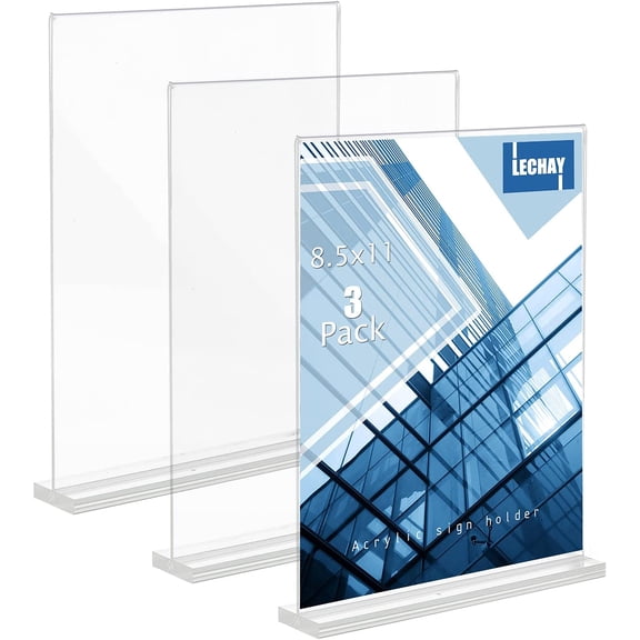 3 Pack Acrylic Sign Holder, 8.5 x 11 inches Clear Table Menu Display Stand Desktop Display Stand Paper Holder Table Top Sign Holder Suitable for Restaurants, Office, Home, Store
