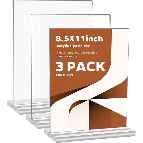 3 Pack Acrylic Sign Holder 8.5x11 Inches, Double Sided Clear Display Stand Table Top Paper Holder, Vertical Menu Flyer Stand, Plastic Frame for Stores, Restaurants, Hotels, Office (3 Pack 8.5*11)