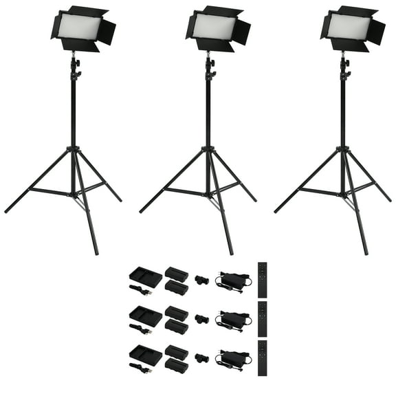 3 Pack Acurit Colorview Lux Studio Light Pro Studio Lights Photography Lighting Kit w/ 3 Color Temps, 4 Metal Barn Doors, 4160 Lumens LED w/ Remote, AC Power Supply, Battery Pack, 6'6" Light Stand