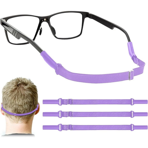 3-Pack Adjustable Glasses Straps - No Tail Eyewear Retainer for Men Women Kids, Purple (7.5-13.5 Inch)