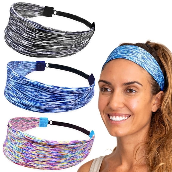 3-Pack Adjustable Non-Slip Sports Headbands, Breathable Quick-Dry Elastic Hair Bands for Women & Girls, for Yoga Running Gym Workout