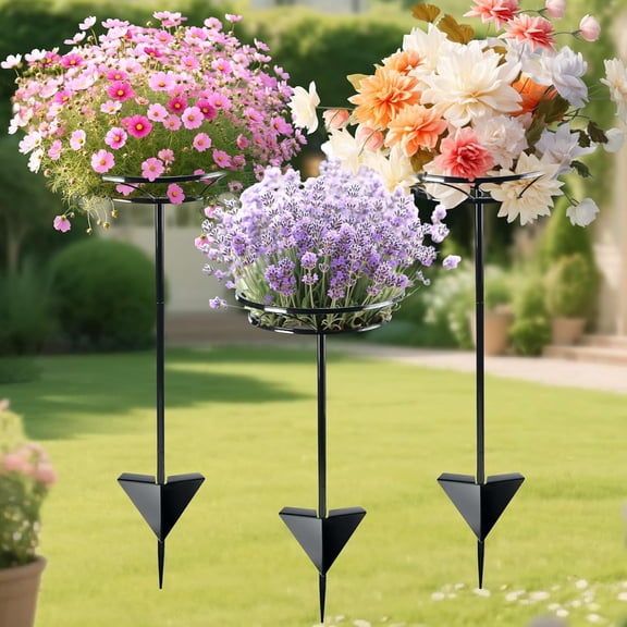 3 Pack Adjustable Outdoor Flower Pot Stand, Christmas Versatile Plant Stand Garden Stake for Display Plants with Style, Elegant Solution for Landscaping, Garden Decor, and Events (Black)