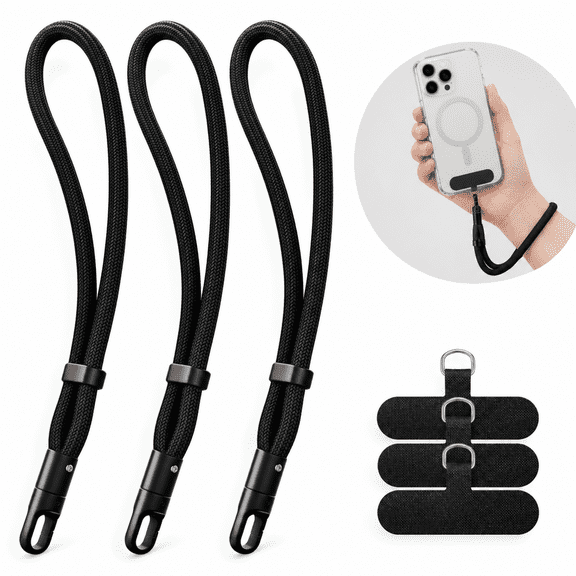 3 Pack Adjustable Phone Lanyard Wrist Strap with Tether Tabs for iPhone, Samsung, Commute & Travel, Hands-Free Cell Phone Wristlet for Smartphones - Black