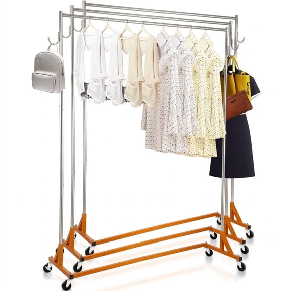 3-Pack Adjustable Z Rack Garment Rack, Rolling Steel Clothing Rack with Lockable Wheels, Industrial Grade, Orange