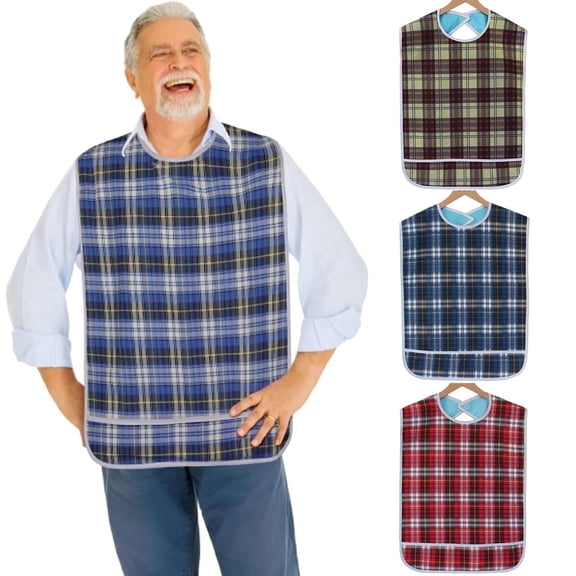 1PC Adult Bibs – Waterproof, Reusable Eating Aprons with Crumb Catcher, Machine Washable Clothing Protectors for Seniors, Elderly & Special Needs