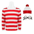 thumbnail image 1 of 3-Pack Adult Men's Red & White Striped Shirt, Hat & Glasses Set, 1 of 7