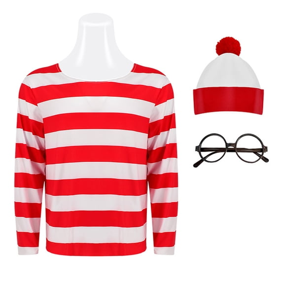 3-Pack Adult Men's Red & White Striped Shirt, Hat & Glasses Set