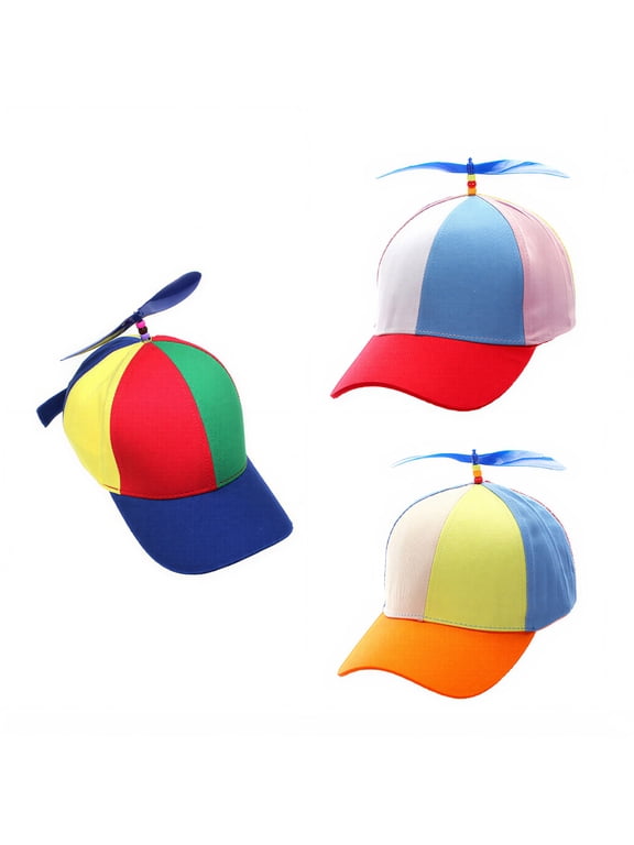 3-Pack Adult Rainbow Propeller Hat, Spinning Helicopter, Adjustable Snapback, for Parties & Outdoor
