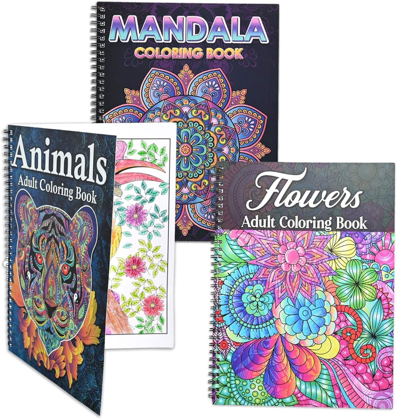 3 Pack Adult Stress Relief Coloring Book,60 Page Mandalas,Animal Flower ...