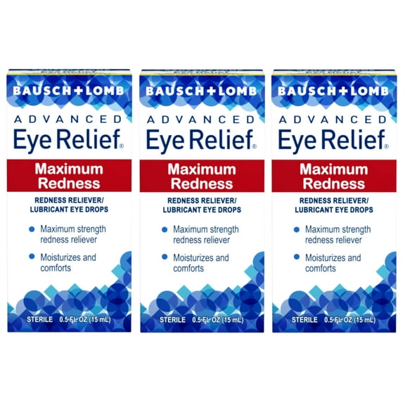 3 Pack - Advanced Eye Relief Maximum Redness, Redness Reliever Lubricant Eye Drops from Bausch & Lomb, for Dry Eyes & Redness Relief, 0.5 Fl Oz (15 mL)