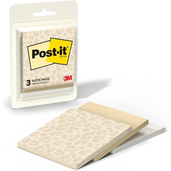 3 Pack Aesthetic Pattern Sticky Notes, Leopard Sand Dune Cloud Print Self Adhesive Memo Pads, 3x2.9 Inch 45 Sheets Each for Journal Office Planner Supplies