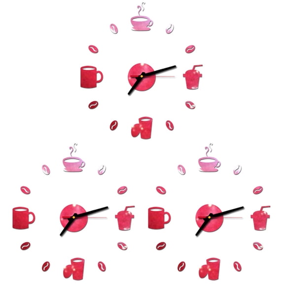 Hytrove Decorative Wall Clock Red Acrylic Battery Powered For Home Decorations 3Pcs 15.7In