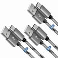 thumbnail image 1 of Afflux 3 Pack USB-A to USB-C Fast Charger Braided Type C Cable Compatible with iPhone 17 / 16 / 15 Pro Max Plus Air, Samsung Galaxy S25 S24 S23 Ultra, Google Pixel, iPad Pro, Universal (6ft, Gray), 1 of 6