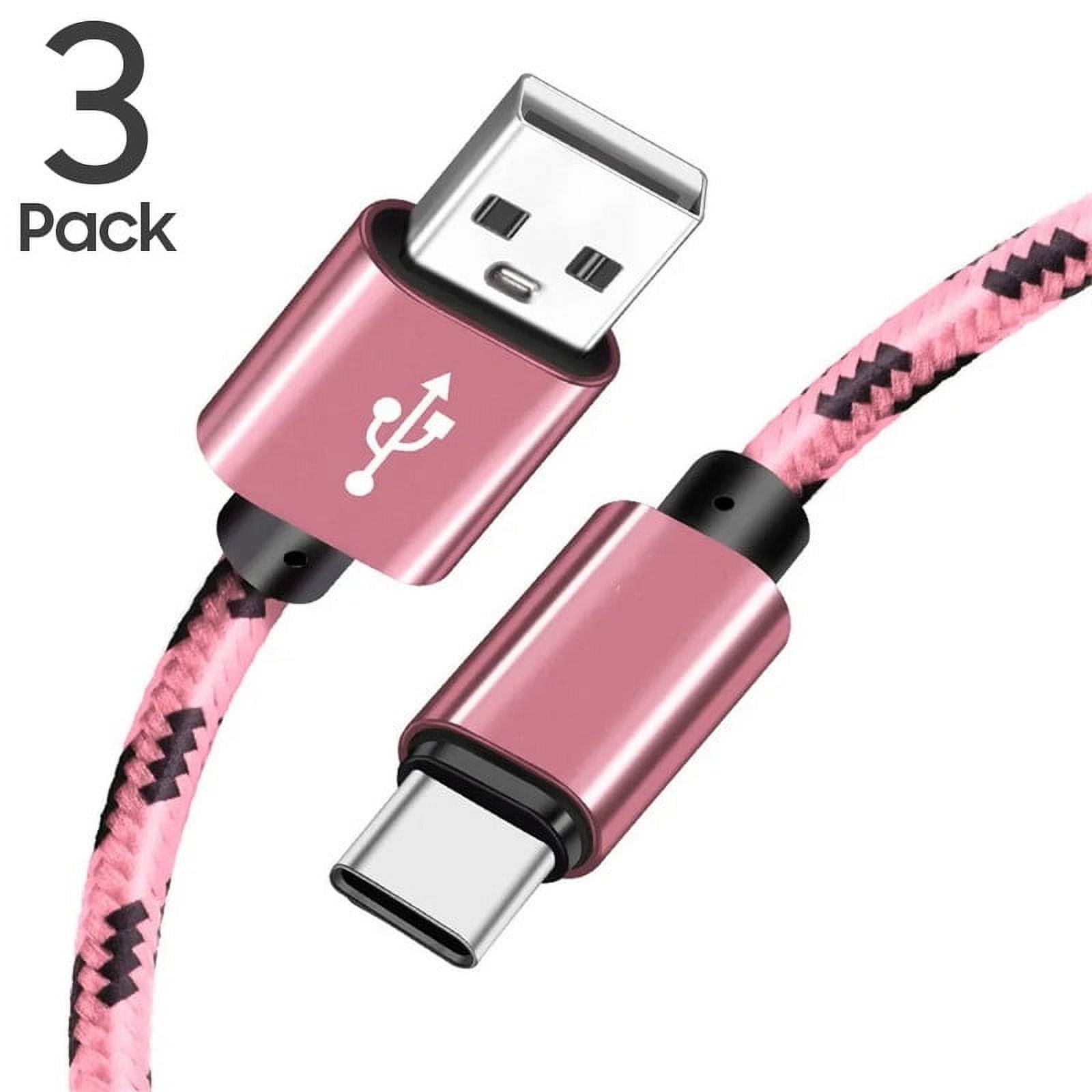 Afflux 3 Pack USB-A to USB-C Fast Charger Braided Type C Cable Compatible with iPhone 17 / 16 / 15 Pro Max Plus Air, Samsung Galaxy S25 S24 S23 Ultra, Google Pixel, iPad Pro, Universal (3ft, Pink)