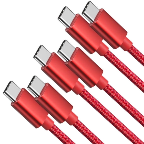 3 Pack Afflux USB-C to USB-C PD Fast Charger Cable Data Sync Braided Cord Compatible with iPhone 16 /15 Pro Max Plus / Samsung Galaxy S24 S23 S22 Ultra / iPad Pro / Universal for Type-C (3ft, Red)