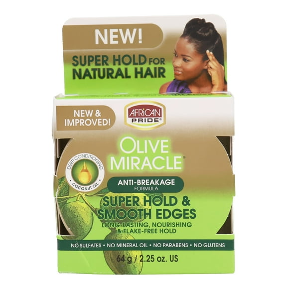 African Pride Olive Miracle, Silky Smooth Edges 3 Pack, Contains Olive and Coconut oil to reduce breakage and seal in moisture, 2.25oz