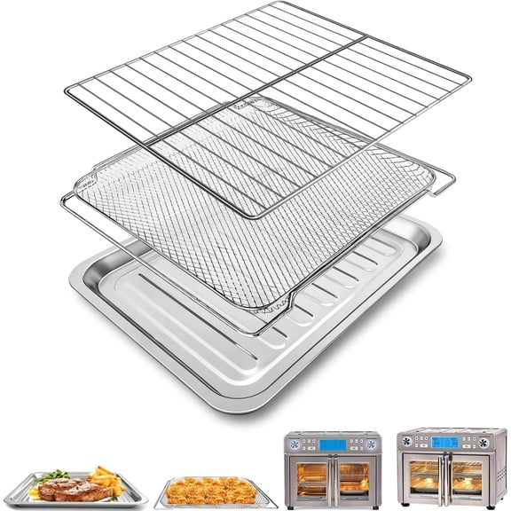 3-Pack Air Fryer Replacent Set for eril Lagasse Dual Zone 25 QT Air Fryer Convection Toaster Oven, Includes Food-Grade Steel Mesh Basket, Wire Rack & Grill Pan, Dishwasher Safe