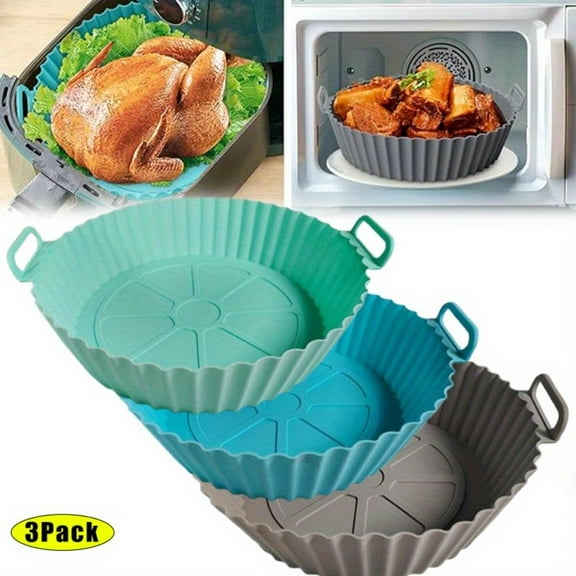 3 Pack Air Fryer Silicone Liners, 8Inch Airfryer Liners, Air Fryer Basket Liners, Reusable Food Grade Air Fryer Basket Pots Oven Liner Baking Tray, Air Fryer Silicone Mat Accessories Kitchen