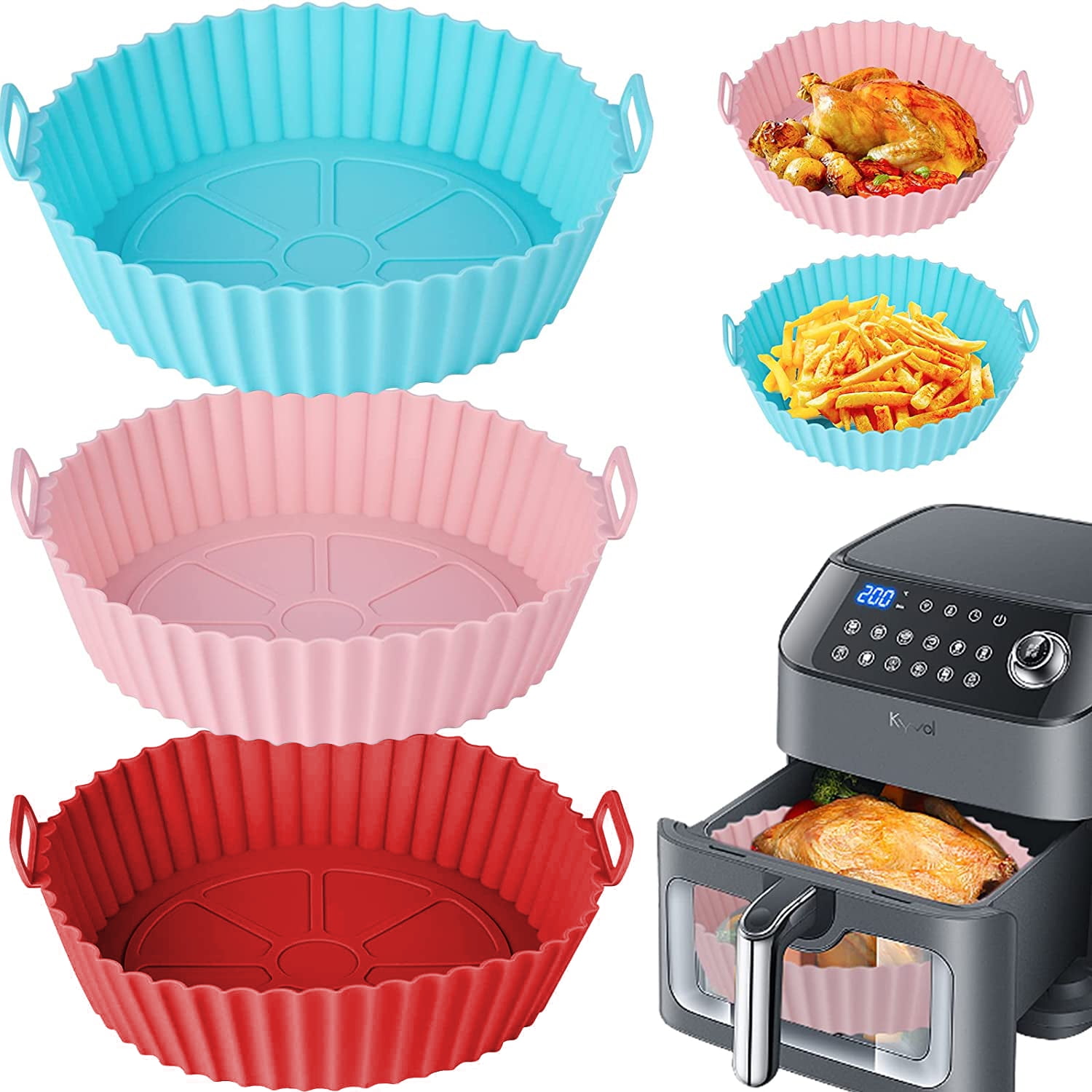 3 Pack Air Fryer Silicone Pot, 7.5 Inch Air Fryer Basket, Food Grade