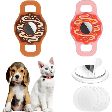 3-Pack AirTag Cat Collar Holder for Apple AirTag 2021, Silicone Airtag Protective Case for Puppy Collar, Anti-Lost AirTag Dog Collar Holder with Screen Protectors - Donut, Pink & Brown