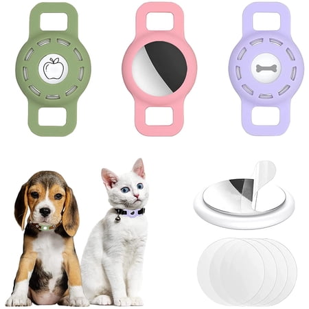 3-Pack AirTag Cat Collar Holder for Apple AirTag 2021, Silicone Airtag Protective Case for Puppy Collar, Anti-Lost AirTag Dog Collar Holder with Screen Protectors - Pink & Green & Purple