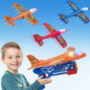 Lictin 3 Pack Airplane Launcher Toys, Foam Glider Airplane with LED Light & Dinosaur Stickers, Catapult Plane Toy for Boys, Outdoor Flying Toys Gifts for 3-12 Years Old Kids