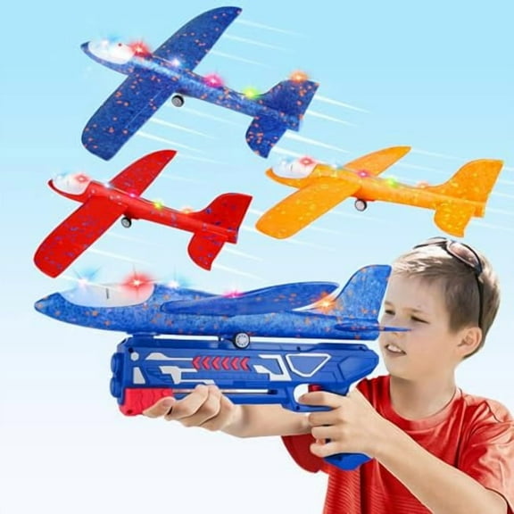 3 Pack Airplane Launcher Toy,12.6" Foam Glider Led Plane,2 Flight Mode Catapult Plane for Kids Outdoor Sport Flying Toys Gifts for 3 4 5 6 7 8 9 10 12 Year Old Boys Girls