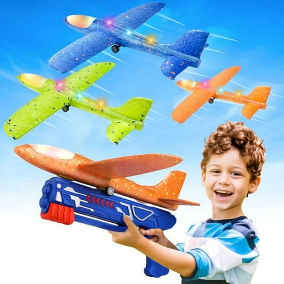 3 Pack Airplane Launcher Toys,13.2'' LED Foam Glider Catapult Plane Toy for Boys,2 Flight Modes Outdoor Flying Toys Birthday Gifts for Boys Girls 4 5 6 7 8 9 10 11 12 Year Old